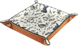 Cute Rabbit Eating Grass Stacking Jewelry Organizer Trays for Women, Desk Drawer Earring and Bracelet Tray, Key Tray for Entryway Table, Small Decorative Storage Organizer, 20.5x20.5cm
