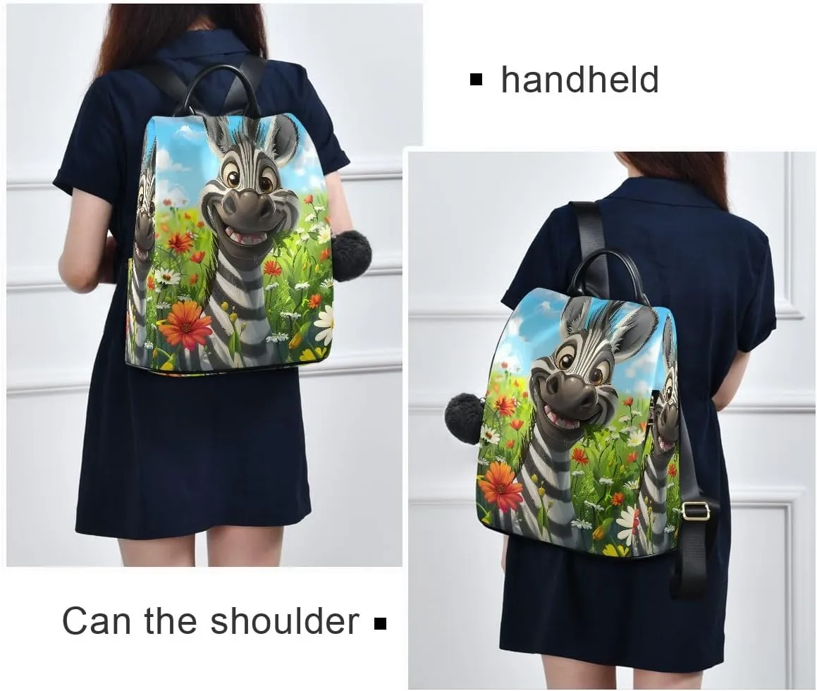 Cute Smiling Animal in Flower Field Fashion Backpack Purse for Women Back Zipper Pocket Design