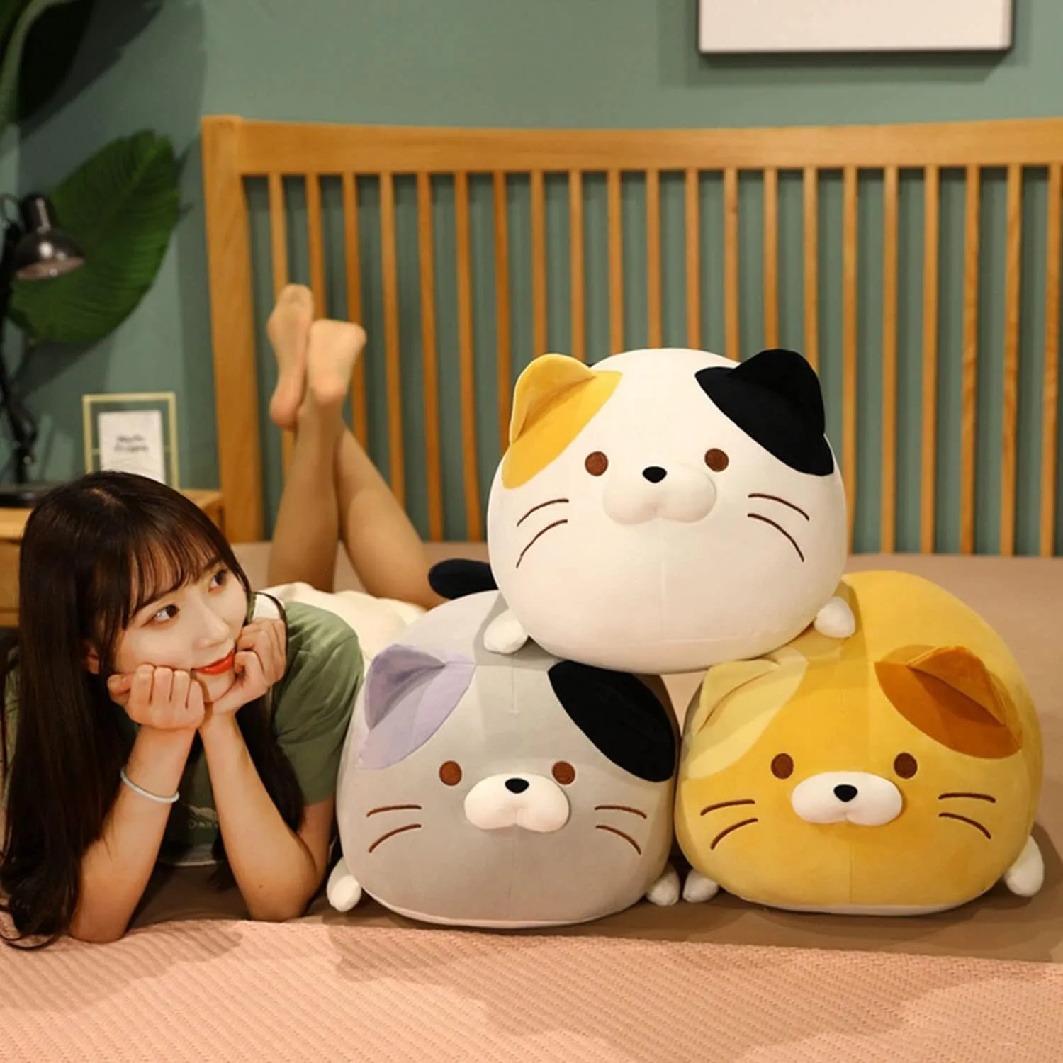 Cute Soft Fat Tabby Cat Plush Toys - Kitten Plushies Throw Pillow & Cuddly Cat Doll Pillow Gift for Kids and Lovers (Yellow, 14-Inch)