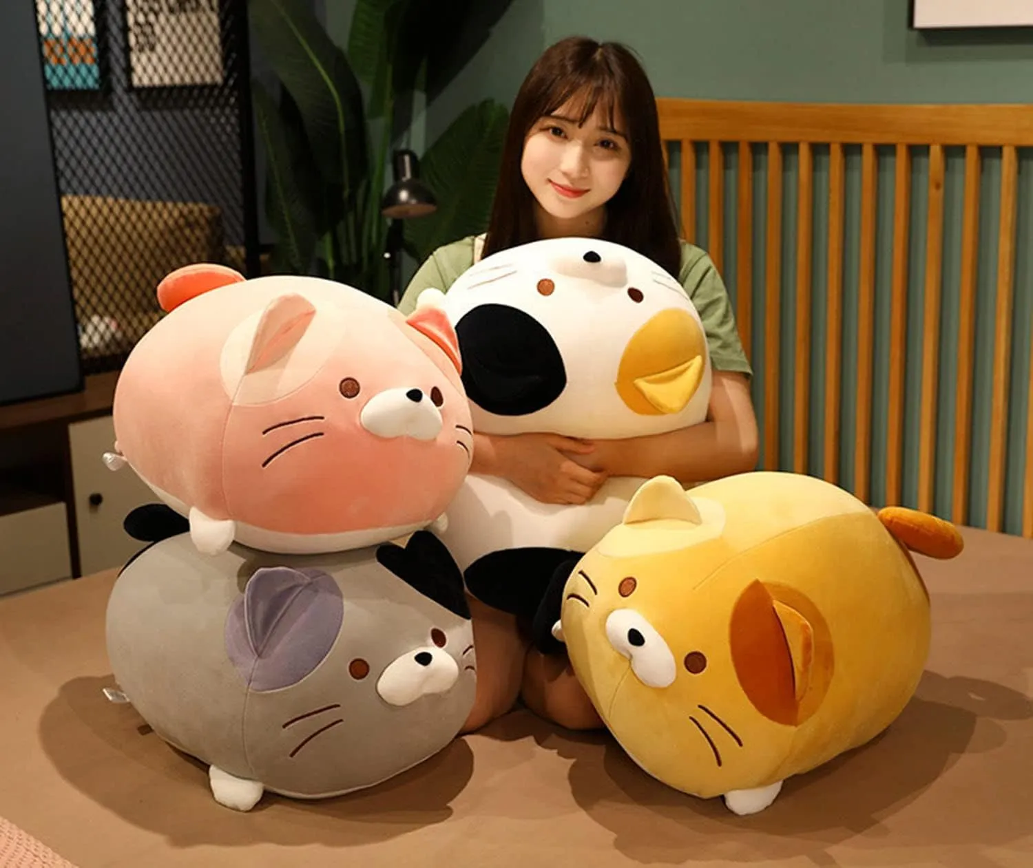 Cute Soft Fat Tabby Cat Plush Toys - Kitten Plushies Throw Pillow & Cuddly Cat Doll Pillow Gift for Kids and Lovers (Yellow, 14-Inch)