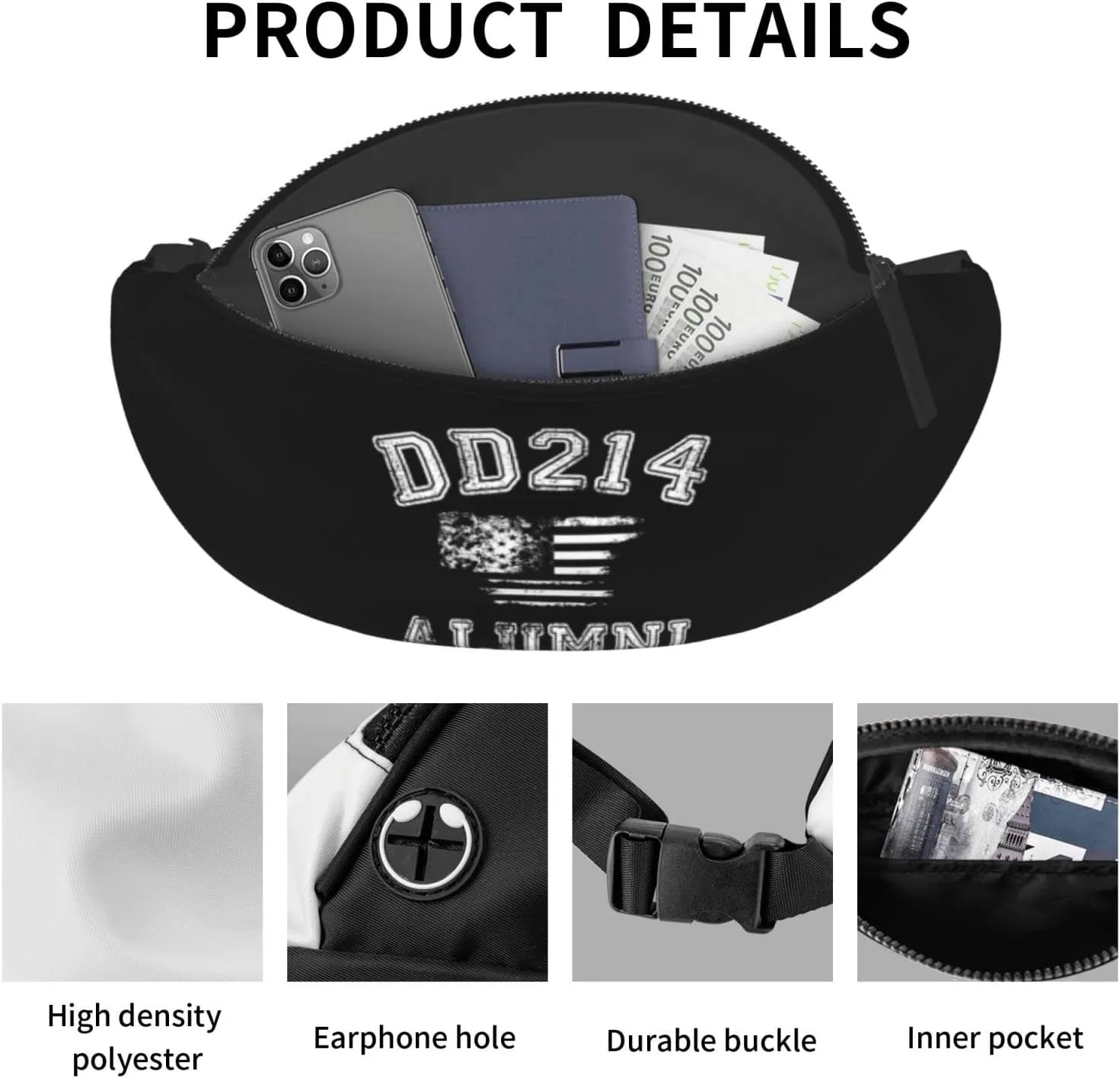Dd214 Alumni Adjustable Leisure Waistpack Outdoor Sports Running Waistpack Travel Phone Bag