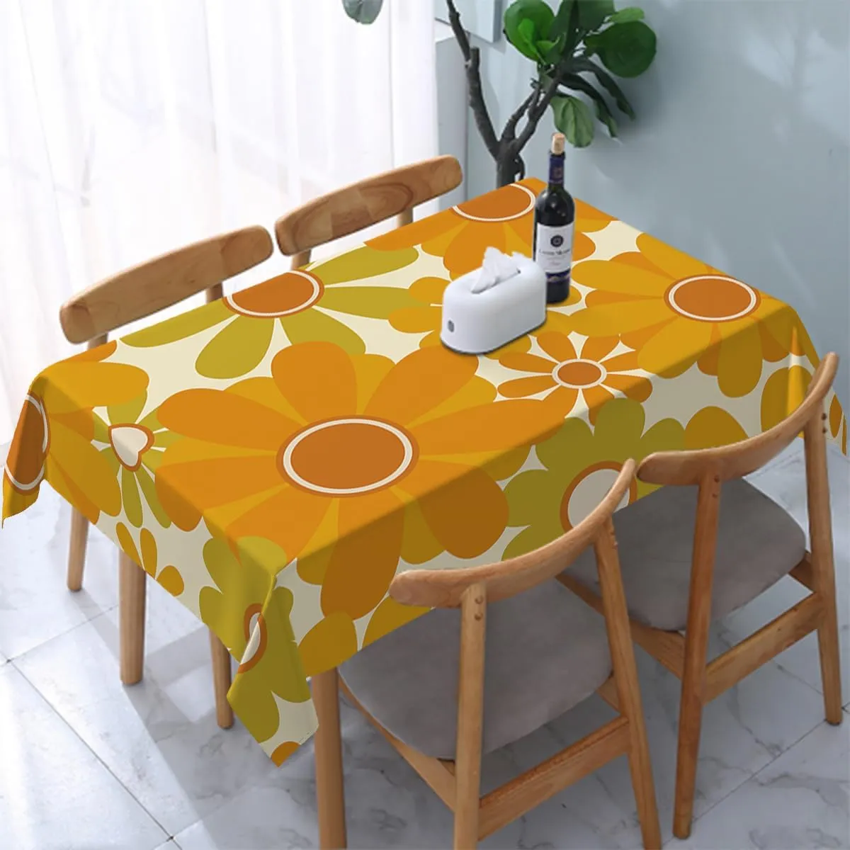 Decorative Rectangle Table Cloths Orange Floral,Retro Sunflower Tablecloth Table Cover for Dining/BBQ/Picnic/Coffee Table 52 X 70 Inches