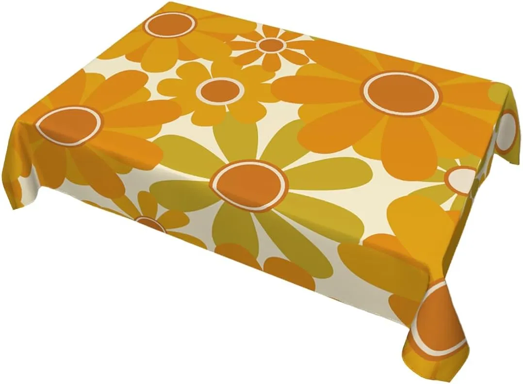 Decorative Rectangle Table Cloths Orange Floral,Retro Sunflower Tablecloth Table Cover for Dining/BBQ/Picnic/Coffee Table 52 X 70 Inches