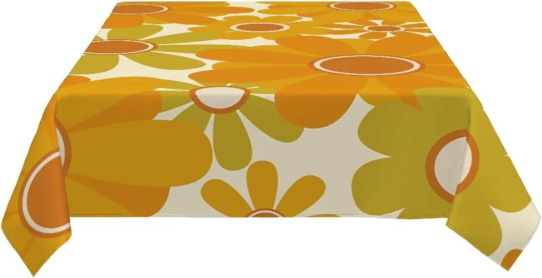 Decorative Rectangle Table Cloths Orange Floral,Retro Sunflower Tablecloth Table Cover for Dining/BBQ/Picnic/Coffee Table 52 X 70 Inches