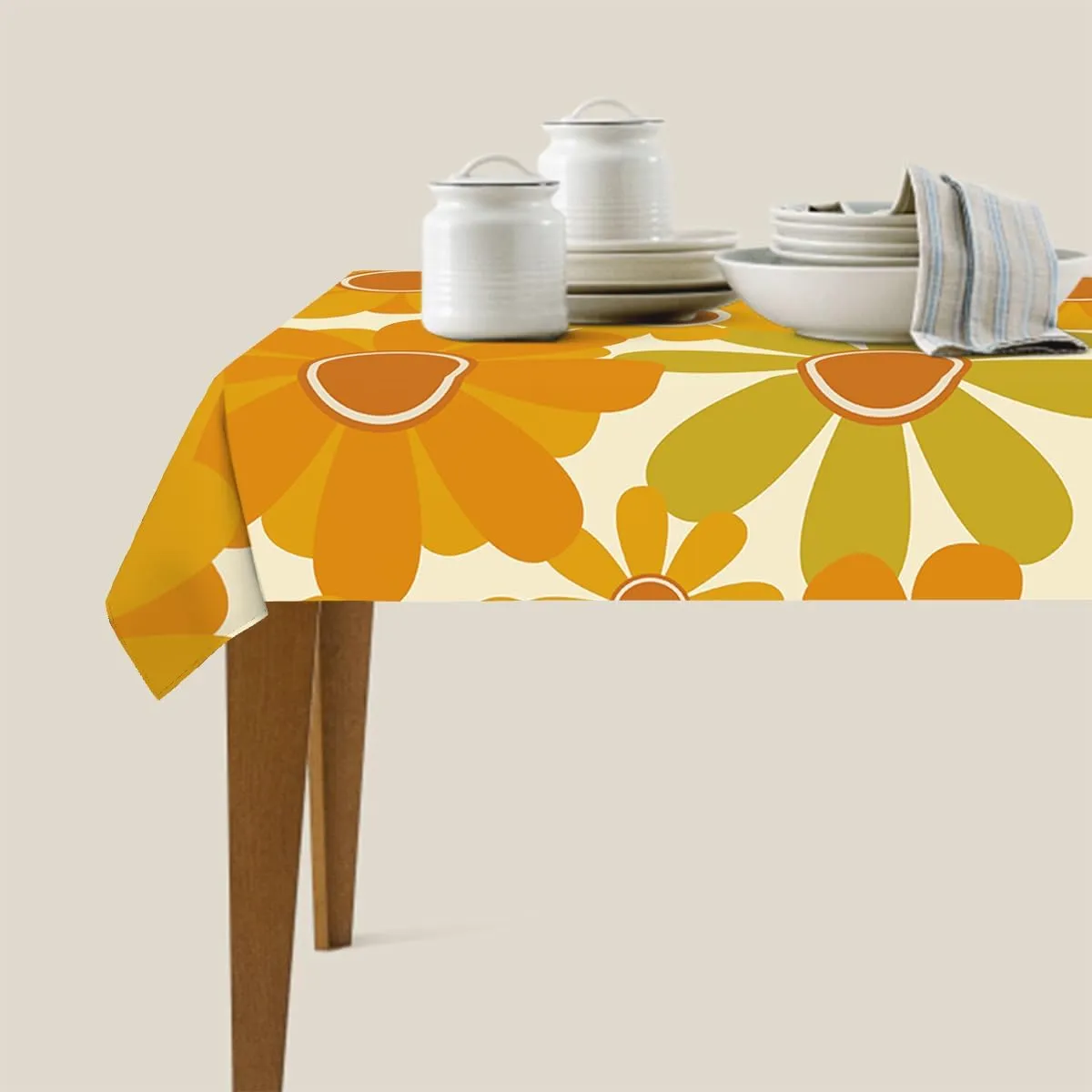 Decorative Rectangle Table Cloths Orange Floral,Retro Sunflower Tablecloth Table Cover for Dining/BBQ/Picnic/Coffee Table 52 X 70 Inches