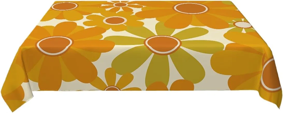 Decorative Rectangle Table Cloths Orange Floral,Retro Sunflower Tablecloth Table Cover for Dining/BBQ/Picnic/Coffee Table 52 X 70 Inches