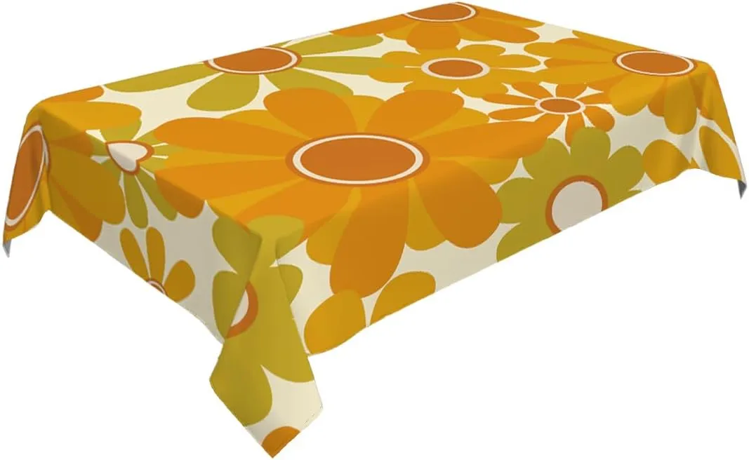 Decorative Rectangle Table Cloths Orange Floral,Retro Sunflower Tablecloth Table Cover for Dining/BBQ/Picnic/Coffee Table 52 X 70 Inches