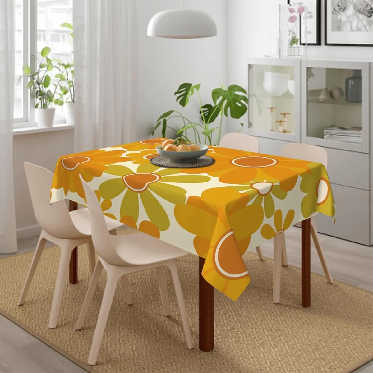 Decorative Rectangle Table Cloths Orange Floral,Retro Sunflower Tablecloth Table Cover for Dining/BBQ/Picnic/Coffee Table 52 X 70 Inches