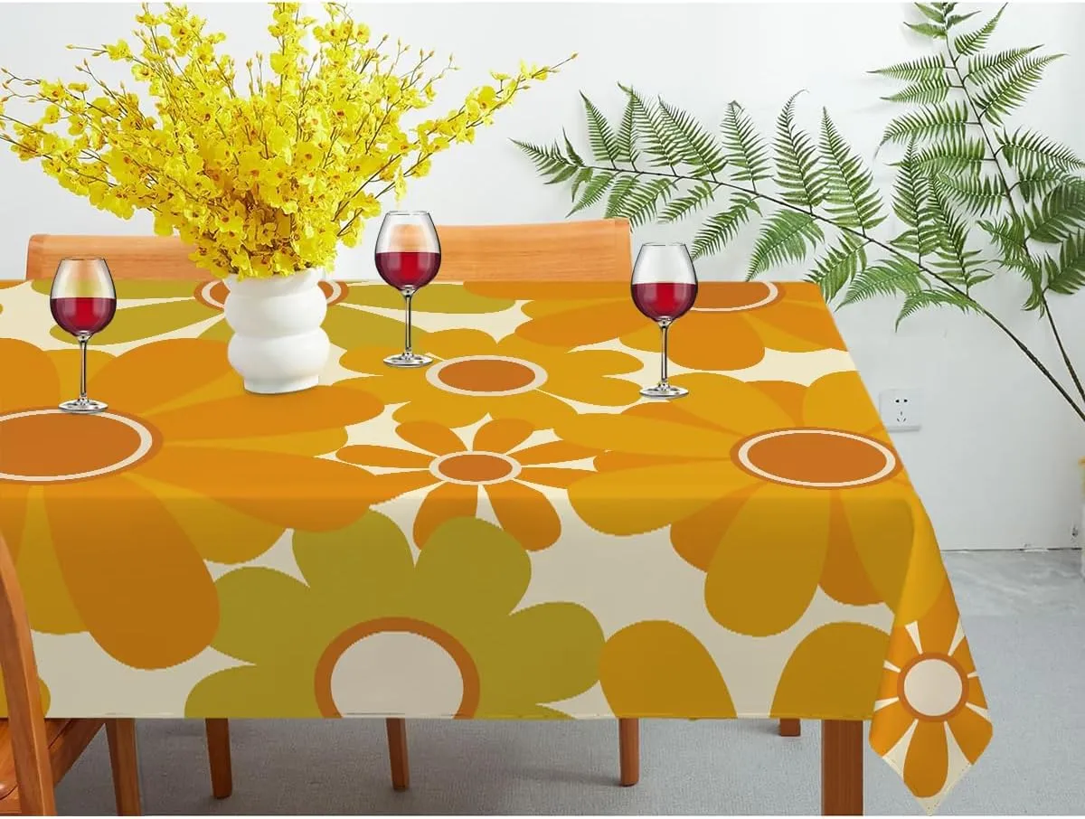 Decorative Rectangle Table Cloths Orange Floral,Retro Sunflower Tablecloth Table Cover for Dining/BBQ/Picnic/Coffee Table 52 X 70 Inches
