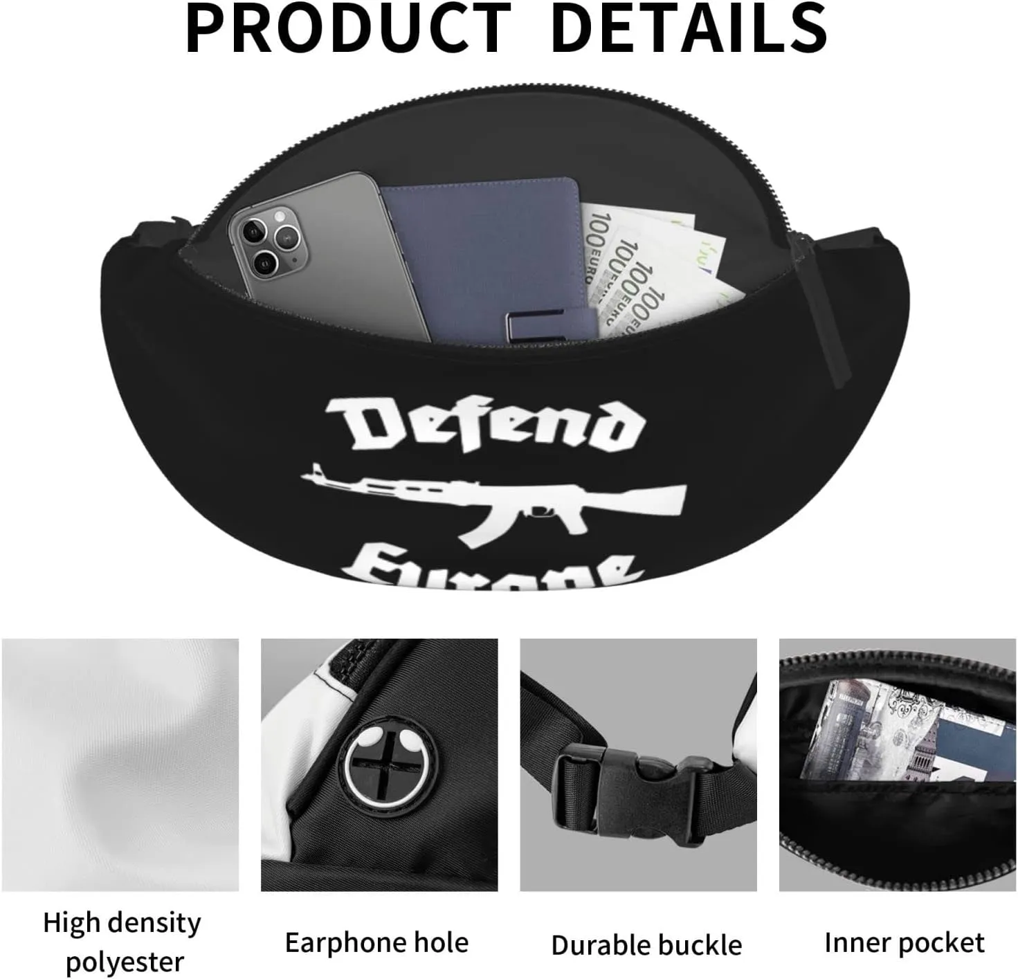Defend Europe Adjustable Leisure Waistpack Outdoor Sports Running Waistpack Travel Phone Bag