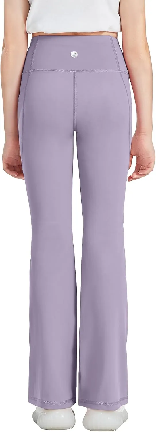 Desol 3 Pack Girls Flare Leggings with Pockets, High Waist Bootcut Yoga Pants, Dance Athletic Bell Bottoms for Teen &Kids