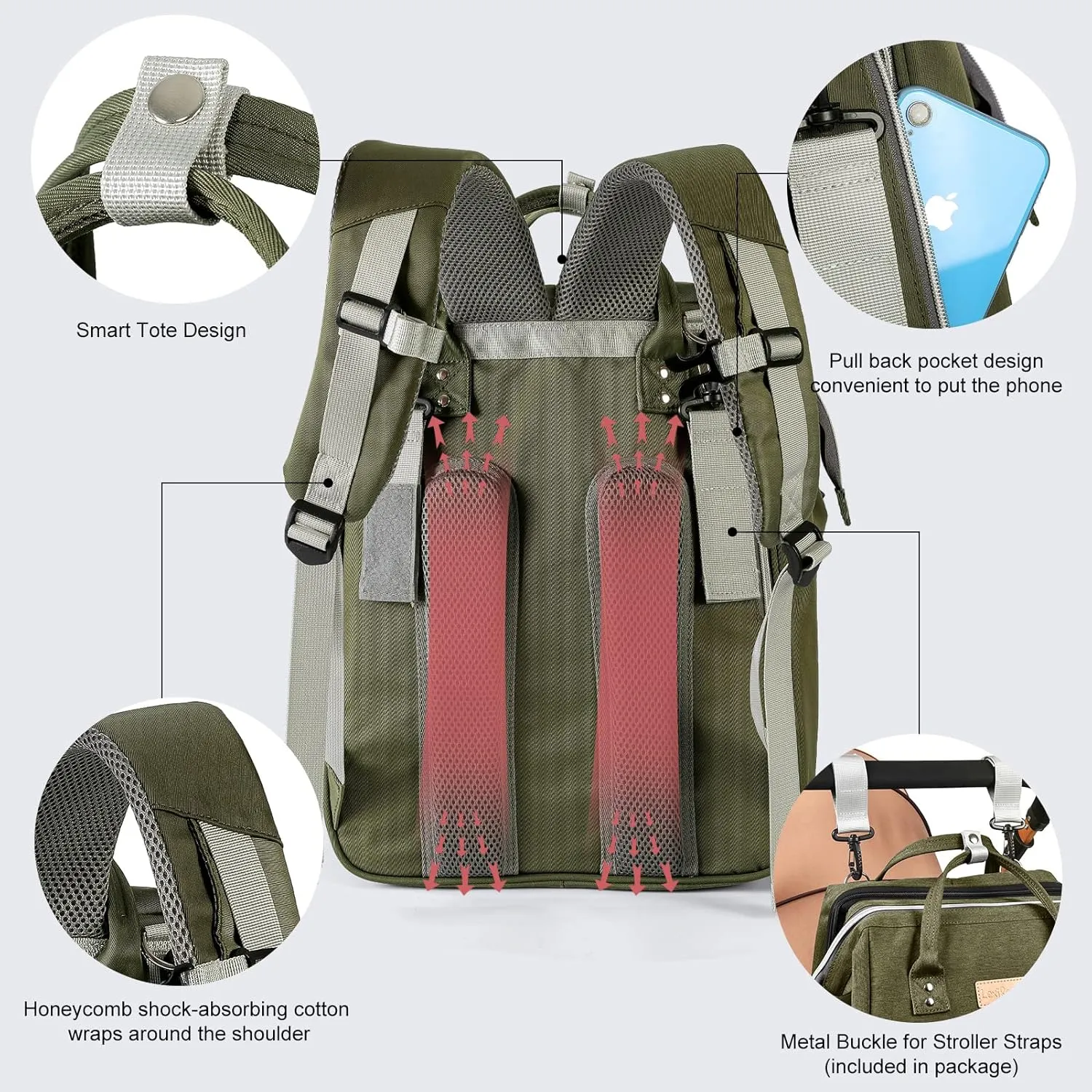 Diaper Bag Backpack, Large Capacity Multifunction Baby Bag with Changing Pad for Boy Girl, Travel for Moms Dads, Baby Registry Search Shower Gifts Waterproof and Stylish ArmyGreen