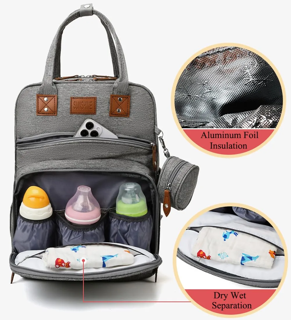Diaper Bag Backpack, Multifunction Travel Back Pack Maternity Baby Nappy Bag Anti-Water Changing Bags Baby Bag Large Capacity Stylish (Grey)