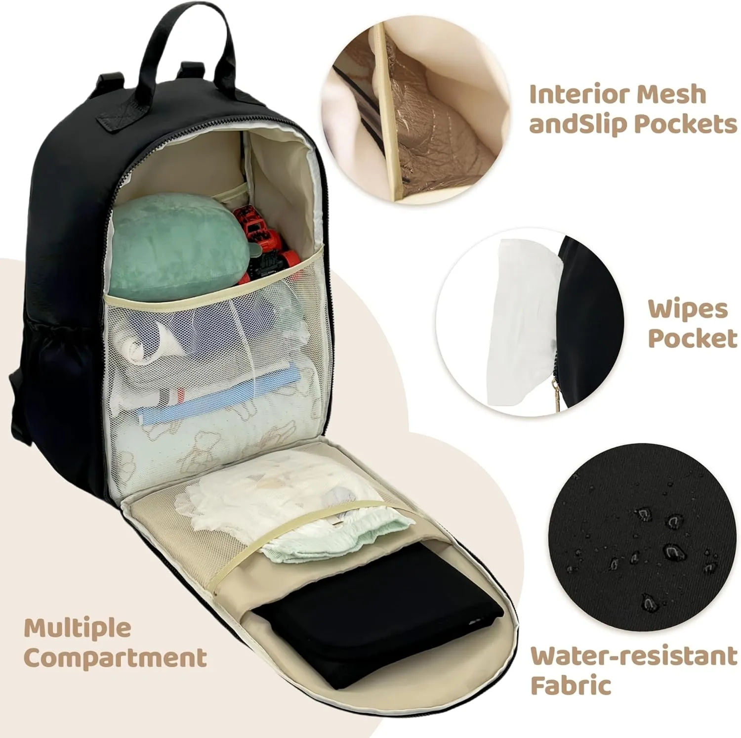 Diaper Bag Backpack Small Diaper Baby Bag for Travel, Mini Lightweight Diaper Backpack with Changing Pad Insulated Pockets (Black)