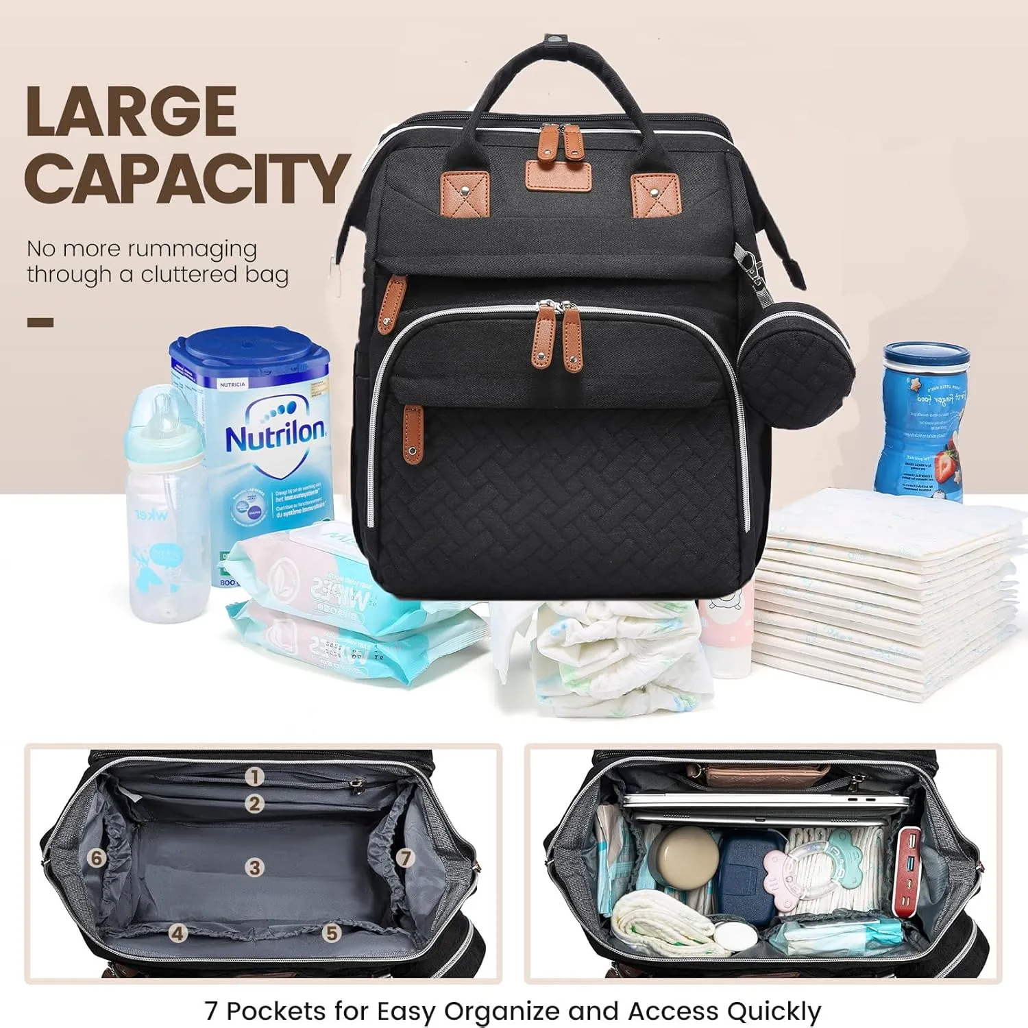 Diaper Bag Backpack with Changing Station, Spacious Durable Baby Travel Bag for Moms & Dads, with USB Port & Insulated Pockets, Large Capacity, Stylish for boys girls, Essential Newborn Gear