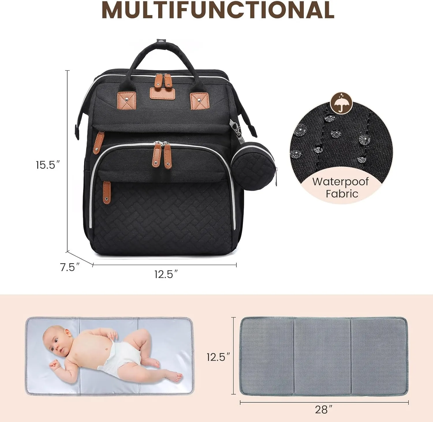 Diaper Bag Backpack with Changing Station, Spacious Durable Baby Travel Bag for Moms & Dads, with USB Port & Insulated Pockets, Large Capacity, Stylish for boys girls, Essential Newborn Gear