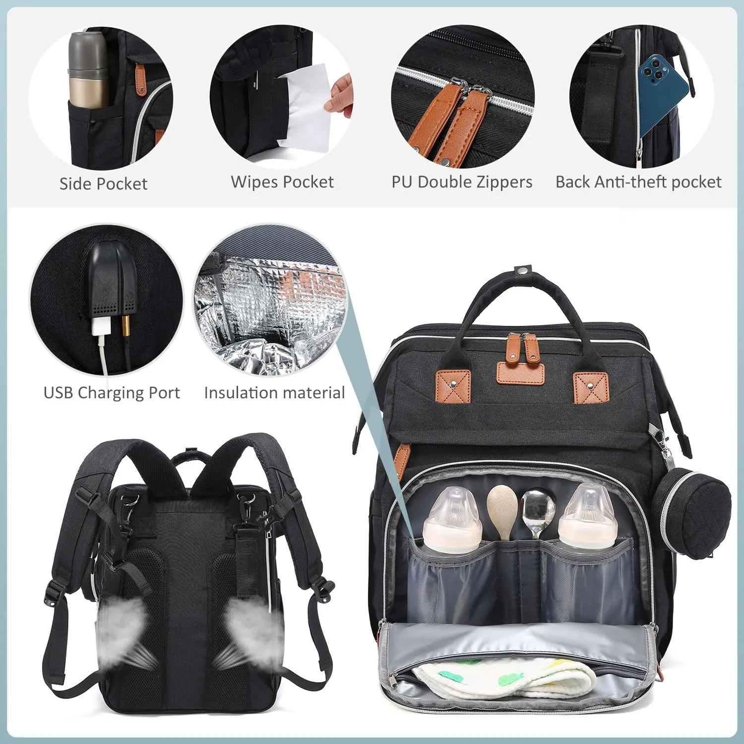 Diaper Bag Backpack with Changing Station, Spacious Durable Baby Travel Bag for Moms & Dads, with USB Port & Insulated Pockets, Large Capacity, Stylish for boys girls, Essential Newborn Gear
