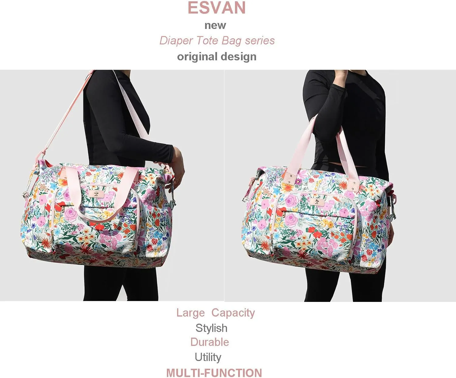 Diaper Bag Tote, Travel Overnight Carry-on Duffel Gym Bag, Multifunction Linen Canvas Dry Wet Maternity weekender