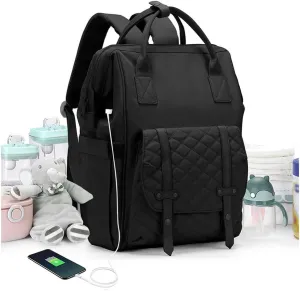 Diaper Bags Backpack Baby Bag for Mom Dad Baby Girls Boy, Cute Mult Diaper Nappy Bag Travel Back Pack, Water Repellent Maternity Changing Bag Baby Stuff with USB Charging Port Black