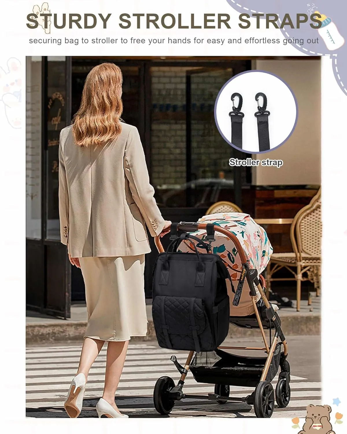 Diaper Bags Backpack Baby Bag for Mom Dad Baby Girls Boy, Cute Mult Diaper Nappy Bag Travel Back Pack, Water Repellent Maternity Changing Bag Baby Stuff with USB Charging Port Black