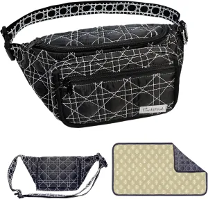 Diaper Fanny Bag With Changing Pad, YKK Zippers,Wipes Pocket,Unisex,Stylish,for Excursions Short Quickly Day Out