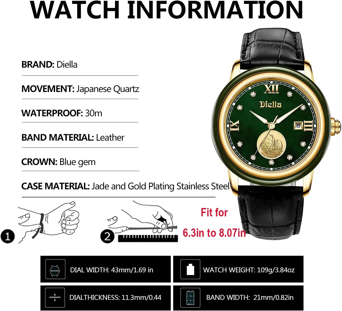 Diella Luxury Watches for Men and Women with Japanese Quartz Movement,Date Luminous, Waterproof