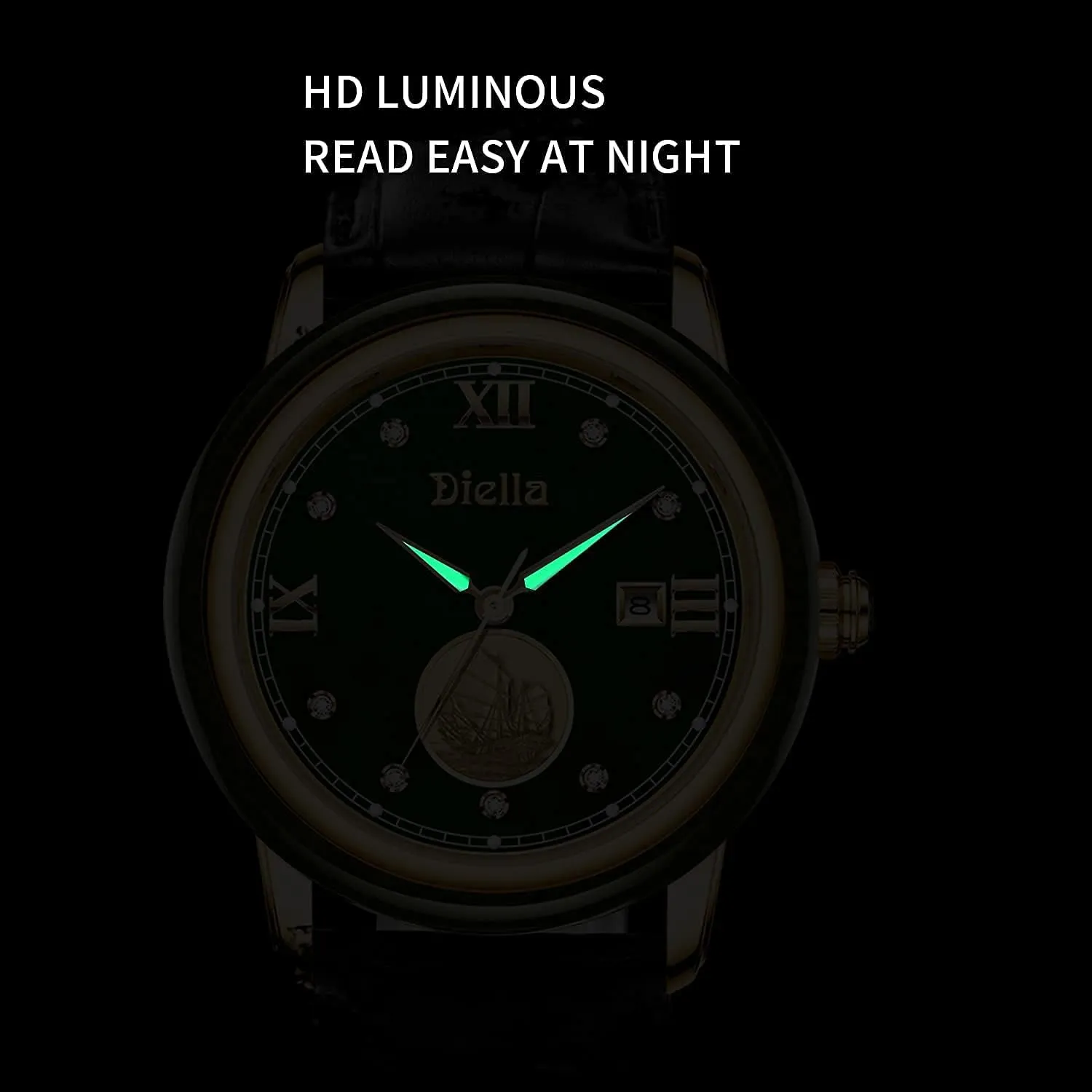 Diella Luxury Watches for Men and Women with Japanese Quartz Movement,Date Luminous, Waterproof