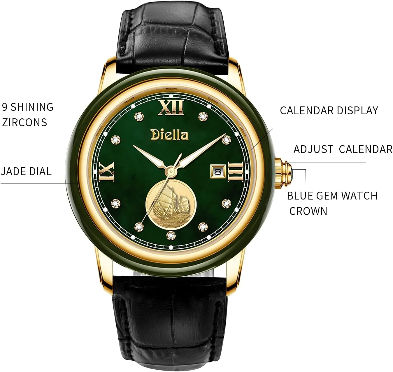 Diella Luxury Watches for Men and Women with Japanese Quartz Movement,Date Luminous, Waterproof