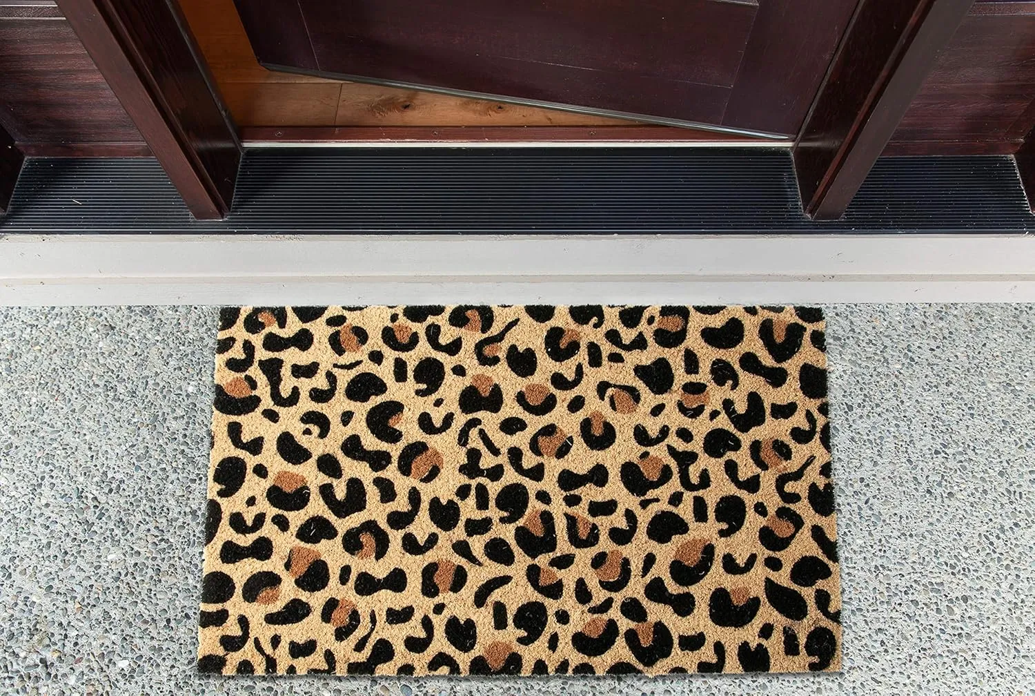 DII Colorful Design Natural Coir Doormat, 18x30, Leopard Spots