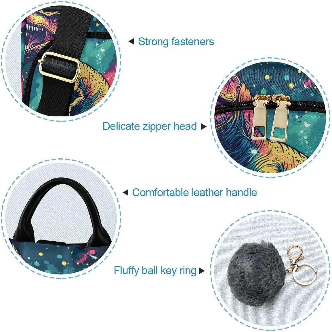 Dinosaur in Space Anti Theft Backpack Purse for Women Fashion Travel Bags with Pompom