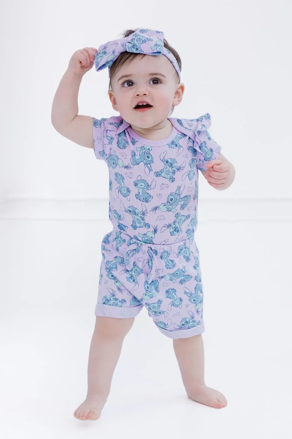 Disney Baby Girls Ribbed Bodysuit, Shorts and Headband 3 Piece Outfit Set Newborn to Infant Sizes (Newborn - 24 Months)