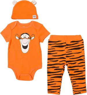 Disney Mickey Mouse Minnie Mouse Lion King Winnie The Pooh Baby Bodysuit Pants and Hat 3 Piece Outfit Set Newborn to Infant