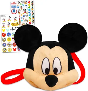 Disney Mickey Mouse Plush Shoulder Hand Bag Set - Bundle Includes Plushie with Straps Plus Stickers, More | Mickey Plush Purse
