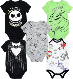 Disney Nightmare Before Christmas Sally Jack Skellington Baby Girls 5 Pack Bodysuits Newborn to Infant