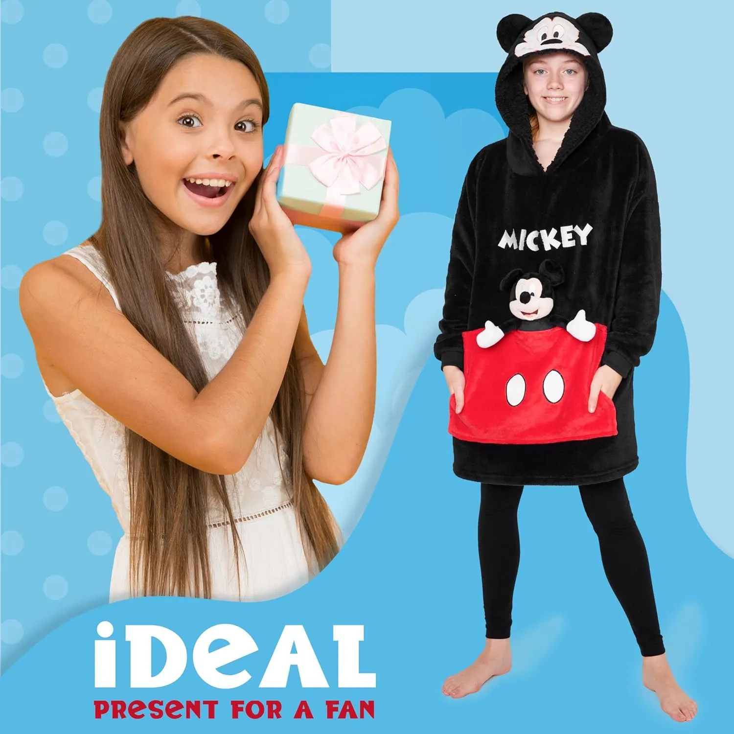 Disney Stitch Fleece Hoodie Blanket with Plush Toy for Teenagers Eeyore Angel Minnie Mouse Kids Oversized Hoodie