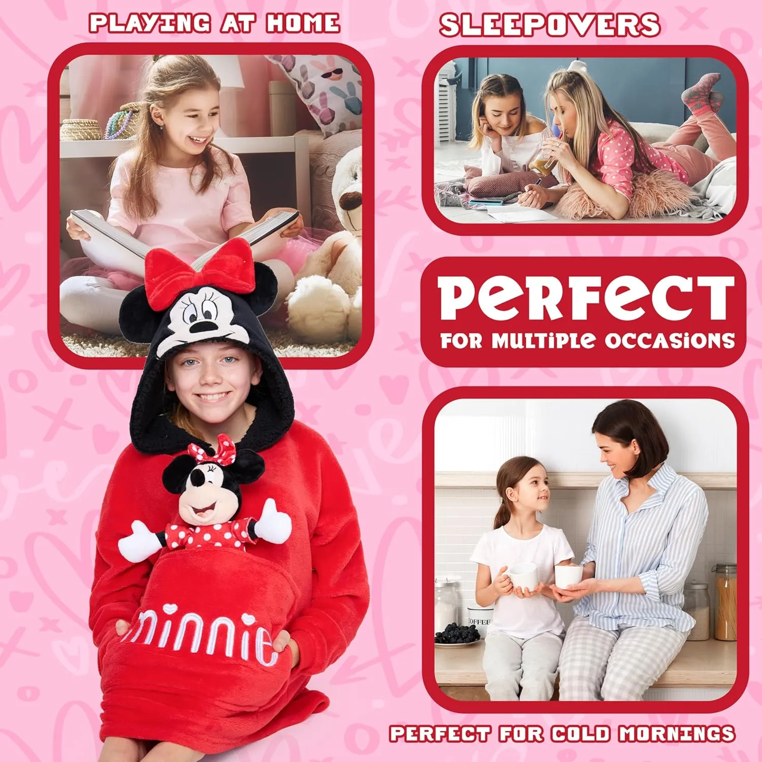 Disney Stitch Fleece Hoodie Blanket with Plush Toy for Teenagers Eeyore Angel Minnie Mouse Kids Oversized Hoodie