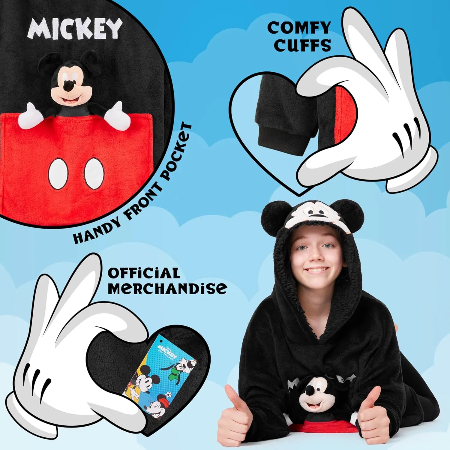 Disney Stitch Fleece Hoodie Blanket with Plush Toy for Teenagers Eeyore Angel Minnie Mouse Kids Oversized Hoodie