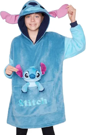 Disney Stitch Fleece Hoodie Blanket with Plush Toy for Teenagers Eeyore Angel Minnie Mouse Kids Oversized Hoodie