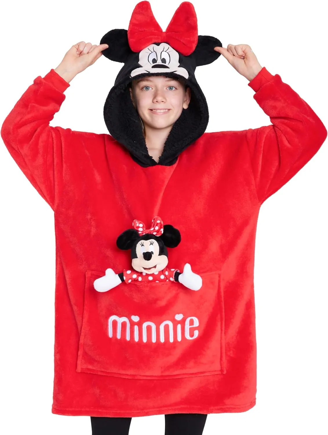Disney Stitch Fleece Hoodie Blanket with Plush Toy for Teenagers Eeyore Angel Minnie Mouse Kids Oversized Hoodie