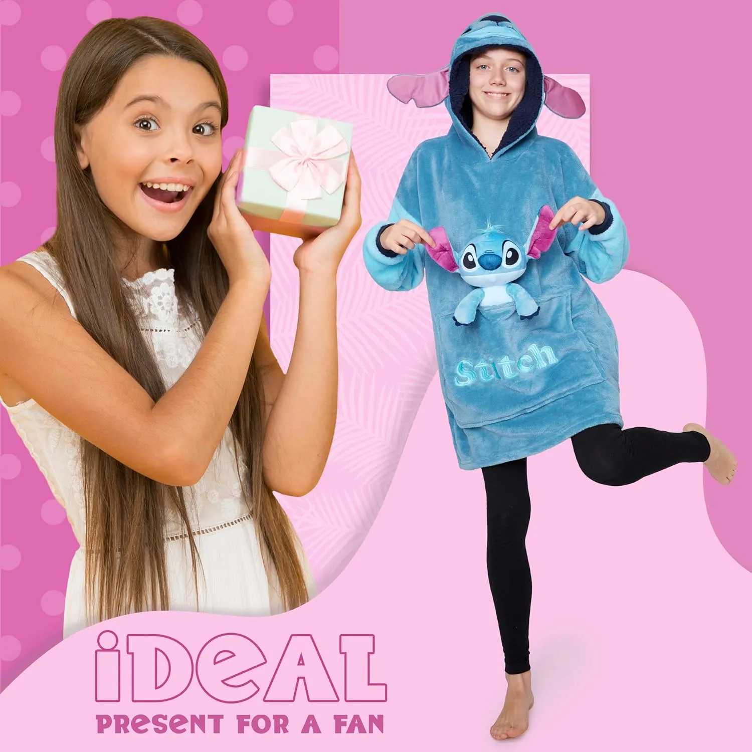 Disney Stitch Fleece Hoodie Blanket with Plush Toy for Teenagers Eeyore Angel Minnie Mouse Kids Oversized Hoodie