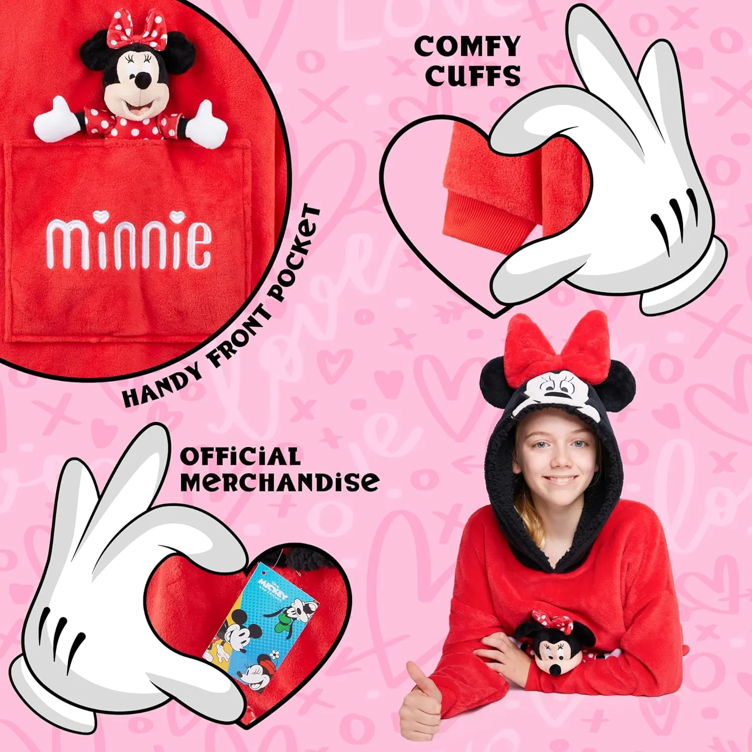 Disney Stitch Fleece Hoodie Blanket with Plush Toy for Teenagers Eeyore Angel Minnie Mouse Kids Oversized Hoodie