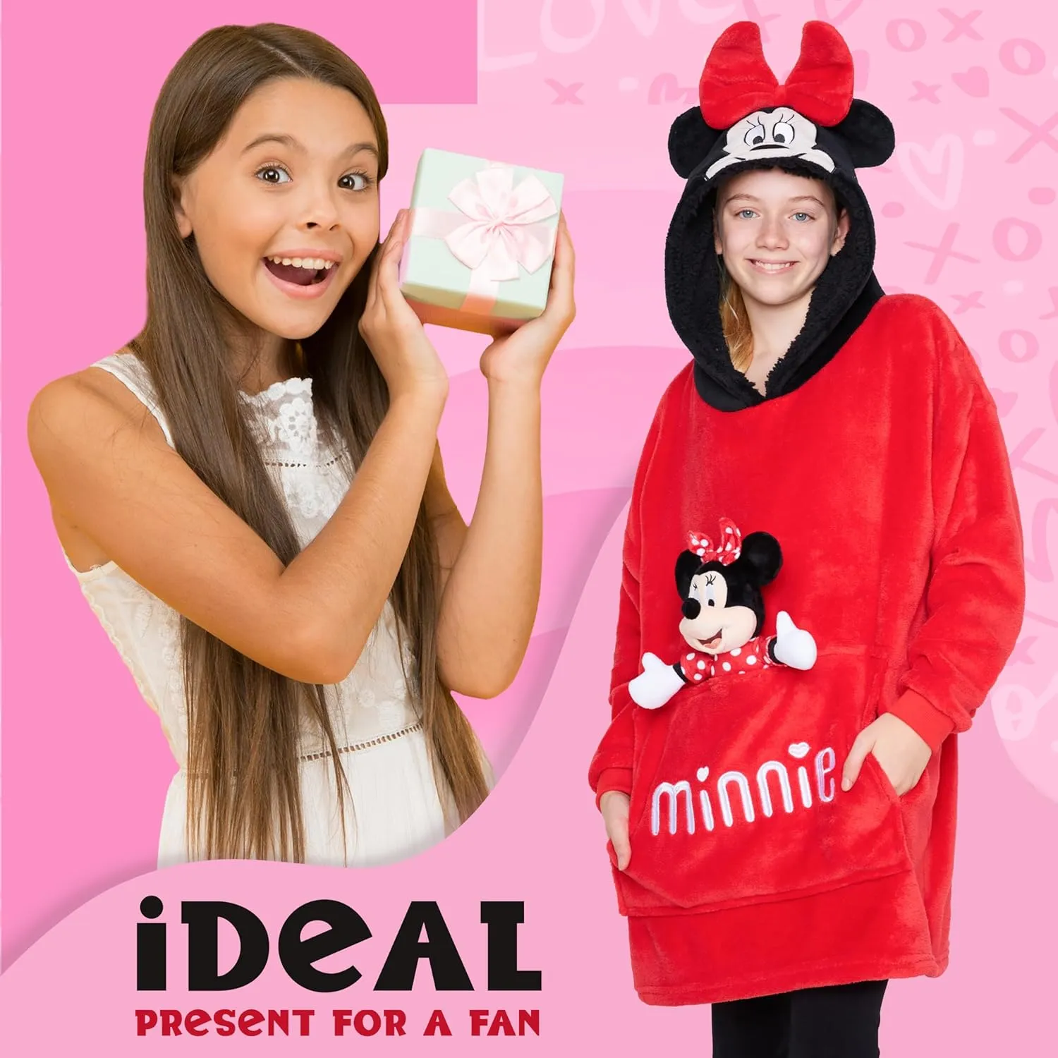 Disney Stitch Fleece Hoodie Blanket with Plush Toy for Teenagers Eeyore Angel Minnie Mouse Kids Oversized Hoodie