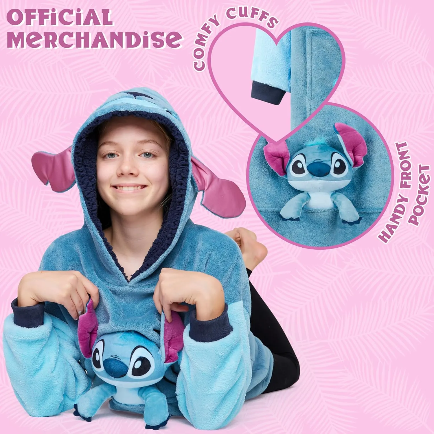 Disney Stitch Fleece Hoodie Blanket with Plush Toy for Teenagers Eeyore Angel Minnie Mouse Kids Oversized Hoodie