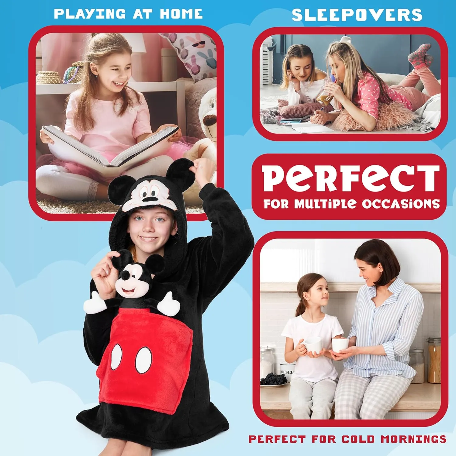 Disney Stitch Fleece Hoodie Blanket with Plush Toy for Teenagers Eeyore Angel Minnie Mouse Kids Oversized Hoodie