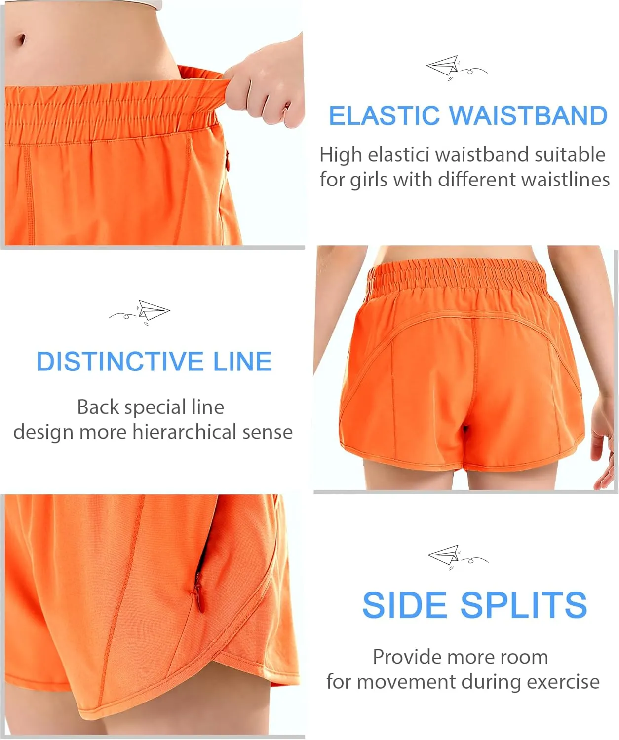 DOCUMO Girls Athletic Shorts with Zipper Pocket, Liner Quick Dry Running Shorts for Kids Teen Girls Active Sports Shorts