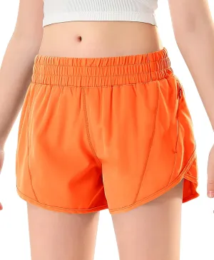 DOCUMO Girls Athletic Shorts with Zipper Pocket, Liner Quick Dry Running Shorts for Kids Teen Girls Active Sports Shorts