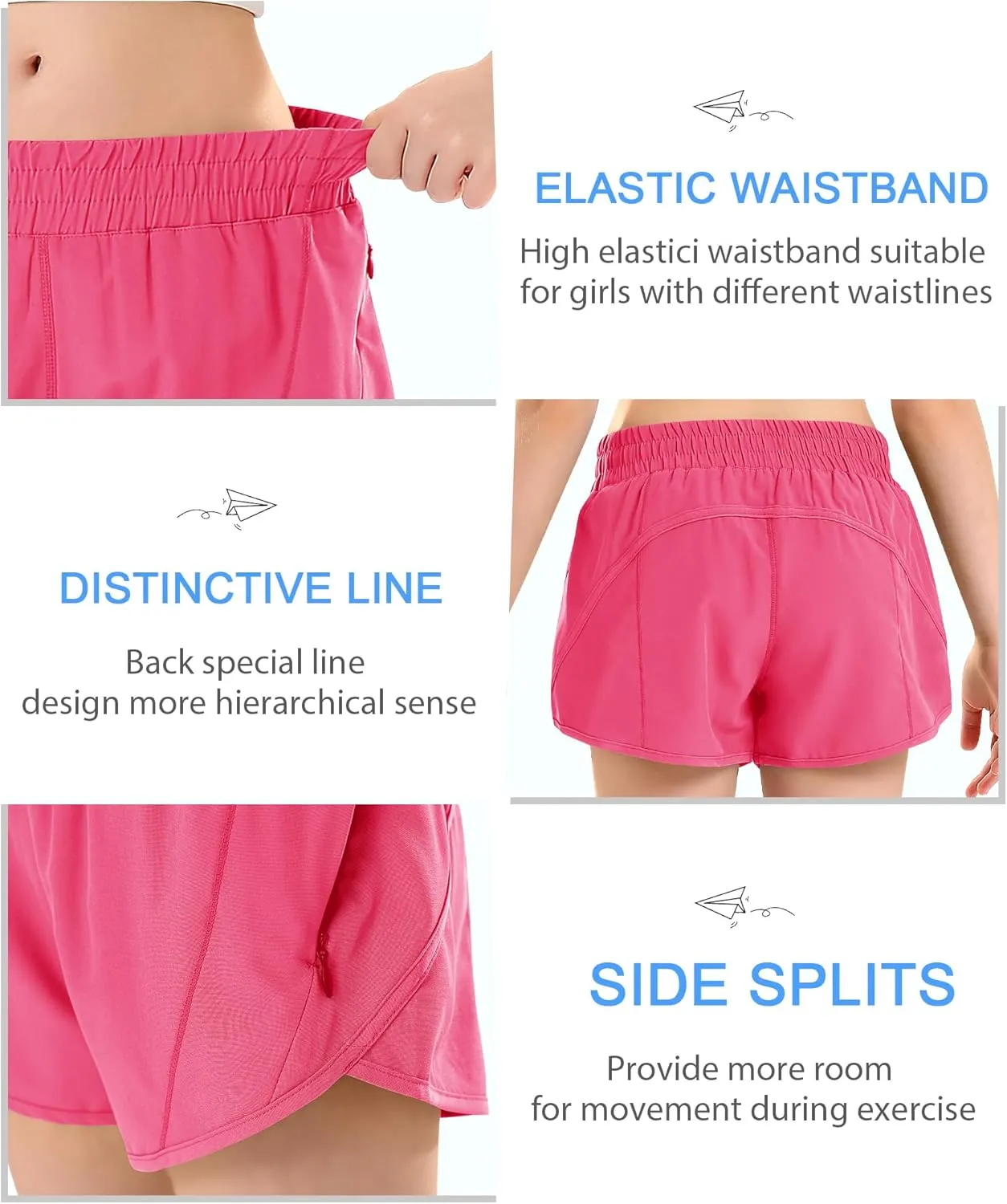 DOCUMO Girls Athletic Shorts with Zipper Pocket, Liner Quick Dry Running Shorts for Kids Teen Girls Active Sports Shorts