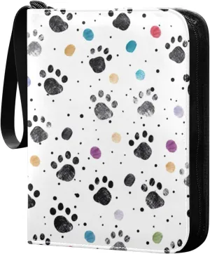 Dog Paw Colorful Card Binder 4-Pockets, 400 Pockets Card Holder with 50 Removable Sleeves, Trading Card Collector Zipper Album Holder, Collector Album