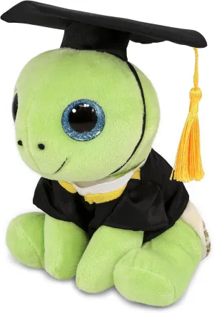DolliBu Sparkle Eyes Green Sea Turtle Graduation Plush Toy - Super Soft Graduation Stuffed Animal Dress Up Gown and Cap with Tassel with Personalization - 10 Inch