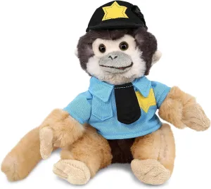 DolliBu Squirrel Monkey Police Officer Plush Toy - Soft Squirrel Monkey Cop Stuffed Animal Dress Up with Cute Cop Uniform and Cap Outfit - Gift with Personalization - 12.5 Inches